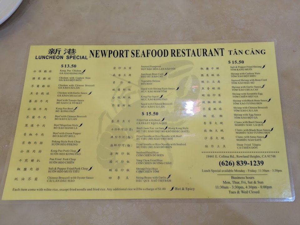 Menu pages listing appetizers and specialties.